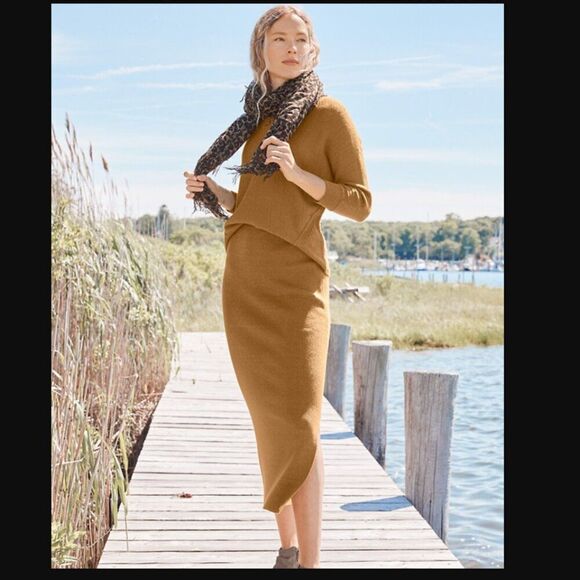 Garnet Hill Two-Piece Sweater Set in Mustard Yellow | Size S - Picture 1 of 16